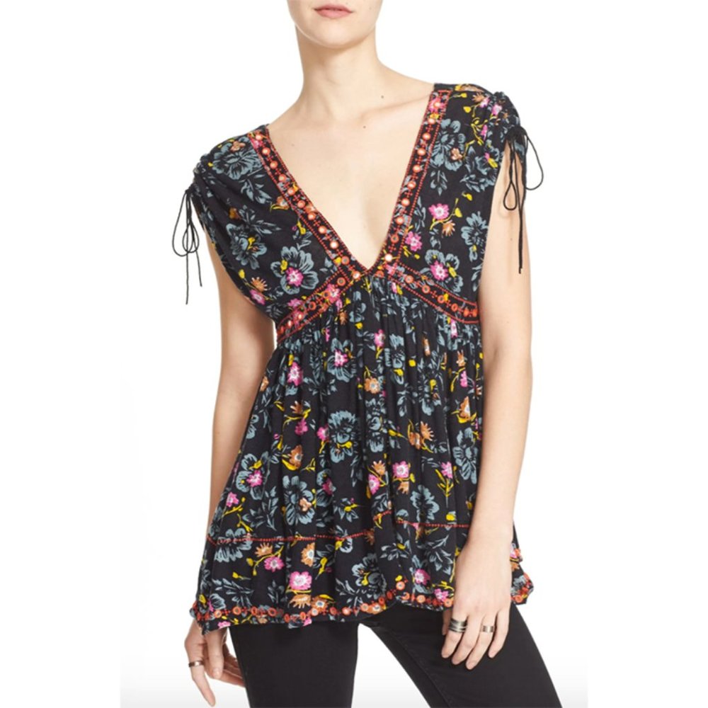 Free People Escapades Floral Boho Mirrored Top